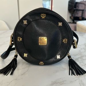 Vintage MCM Logo Circle Crossbody Bag - Black